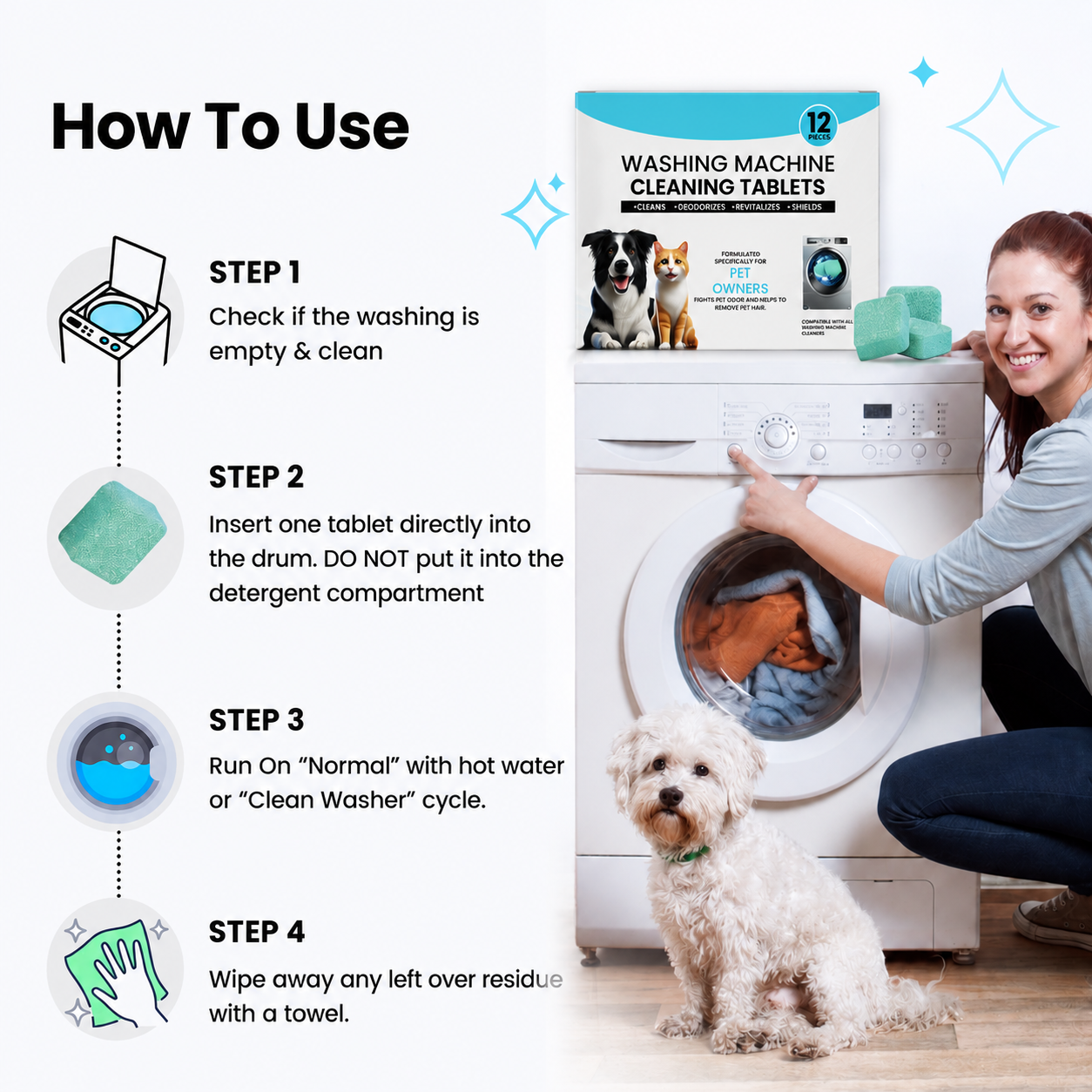 Washing Machine Cleaning Tablets—Restores Like New For Pet Owners