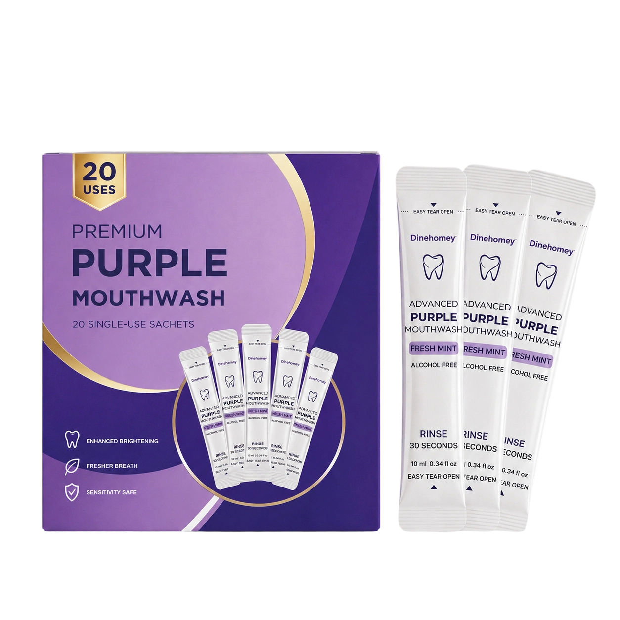 Dinehomey Purple Brightening Mouthwash | 30-Second Yellow Neutralizing & Fresh Breath