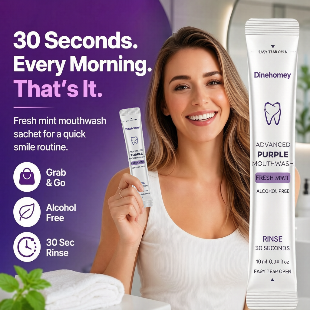 Dinehomey Purple Brightening Mouthwash | 30-Second Yellow Neutralizing & Fresh Breath
