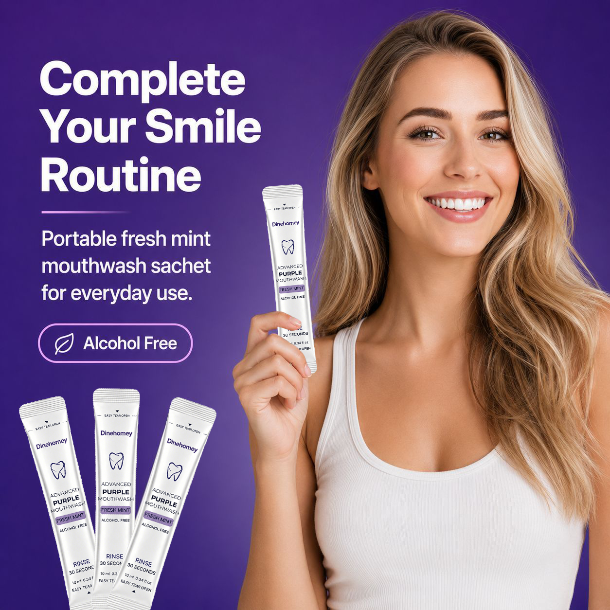 Dinehomey Purple Brightening Mouthwash | 30-Second Yellow Neutralizing & Fresh Breath